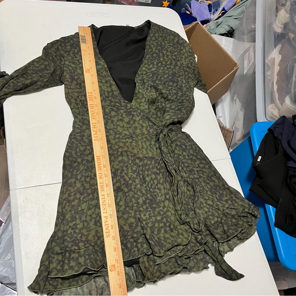 Karina Grimaldi Green Black Wrap Dress Long Sleeve Small - Picture 6 of 7